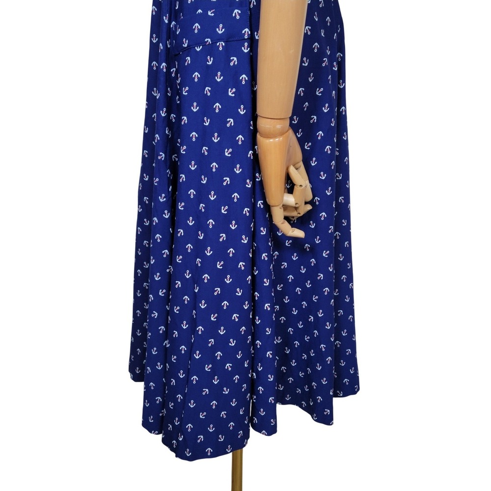 Unique Vintage Nautical Anchor Print Sailor Dress Retro Pin Up Midi Suspender XS - Picture 4 of 8